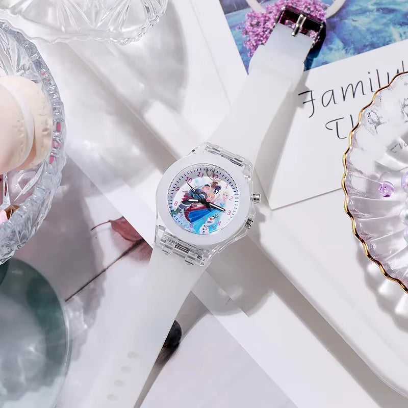 Disney Children Watch Frozen Princess Pattern Led Glowing Flash Fashion Kids Quartz Student Wristwatch Boy Girl Holiday Gifts