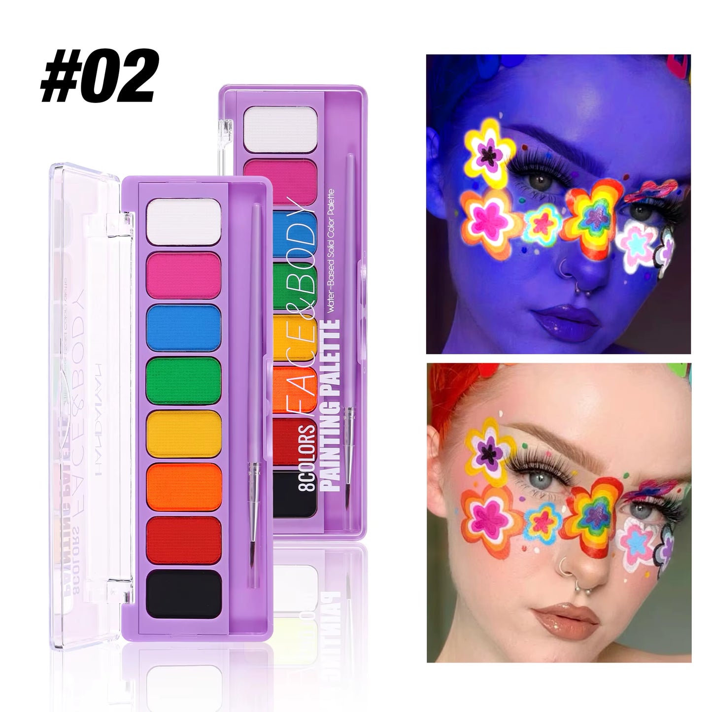 8 Color Face Body Paint Palette Water Soluble Fluorescent UV Makeup Halloween Party Cosmetics Fancy Dress Beauty