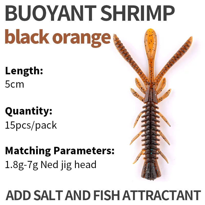 Floating Soft Shrimp Fishing Bait NED Rig Wobblers Shrimp Swim Lure Jig Salt Silicone Swimbait with Fish Attractant