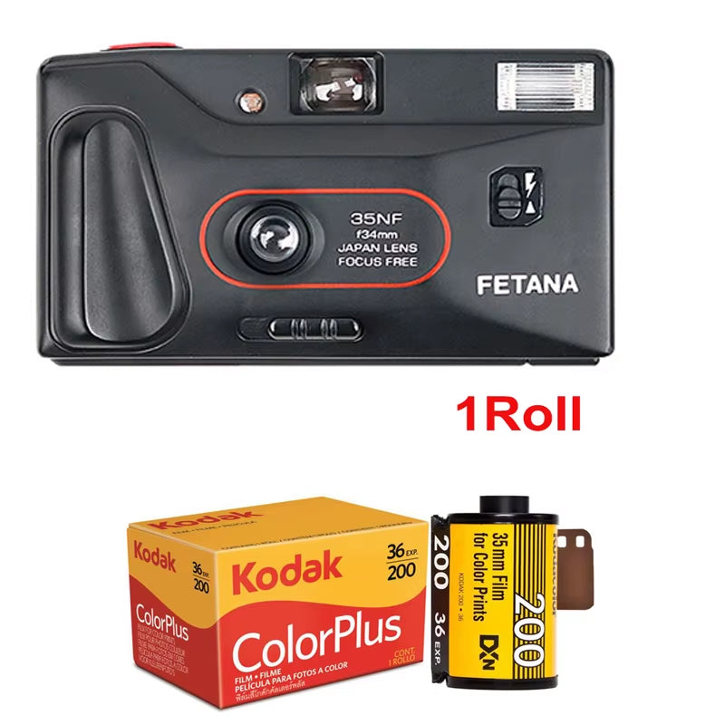 135 Film Camera Fixed Point Camera FETANA 35Mm Film Camera 35NF Reusable Non Disposable Replaceable Film Camera Flash