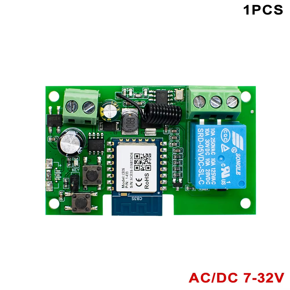 Tuya Smart Remote Control Wireless Wifi Switch Module 7-32V 12V 24V 220V RF Receiver 10A Relay Work with Alexa Google Home