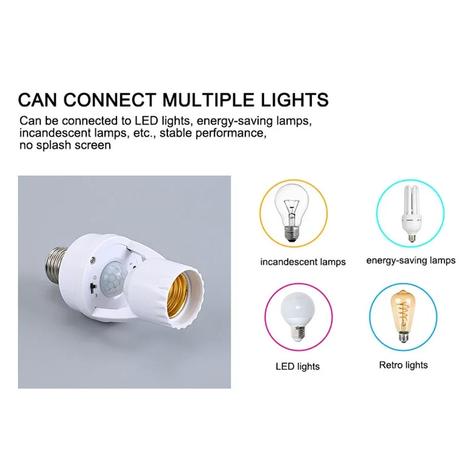 Smart Led Bulb Switch PIR Motion Sensor E27 E26 Lamp Base Bulb Holder Socket Adapter Converter AC 85-265V Adjustable Detector