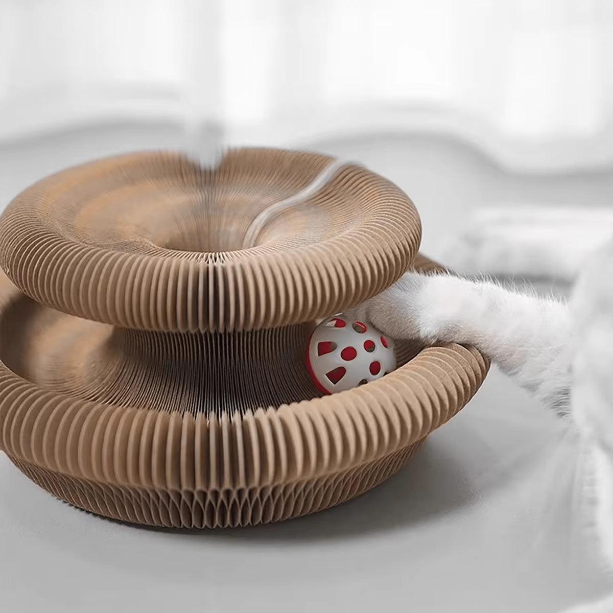 Foldable Cat Scratcher with Bell & Catnip - Multi-Level Cardboard Toy for Kittens, Durable Claw Sharpener