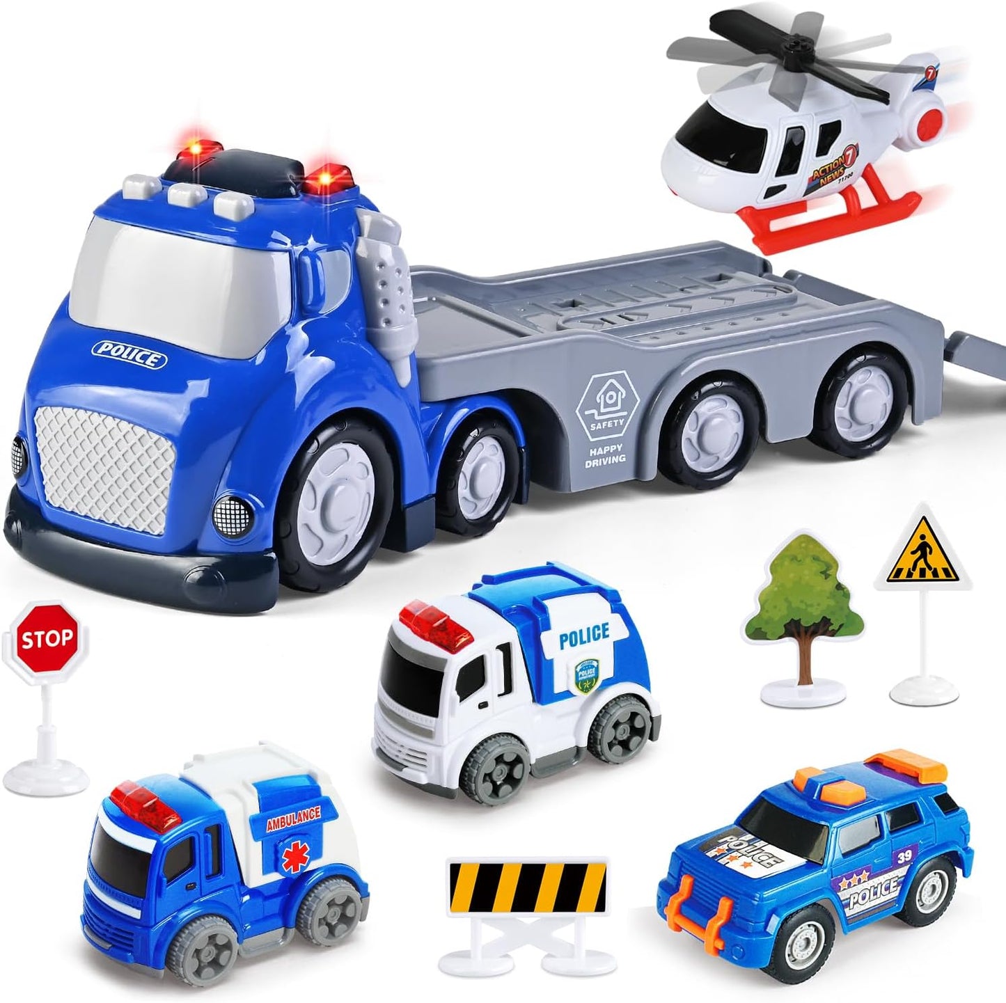 Toddlers Truck Toys,Boy Toys Gifts for 1 2 3 Years Old,5 in 1 Construction Transport Truck with Lights & Sounds,Ideal Birthday for Baby Toddler 12-18M+