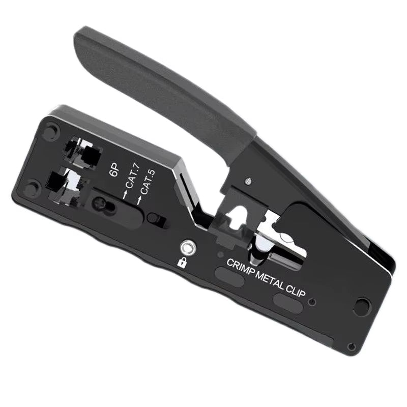 RJ45 Crimp Plier Pass through Crimper Stripper Cutter for Cat7 Cat6 Cat5E 8P Modular Connector Ethernet All-In-One Wire Tool