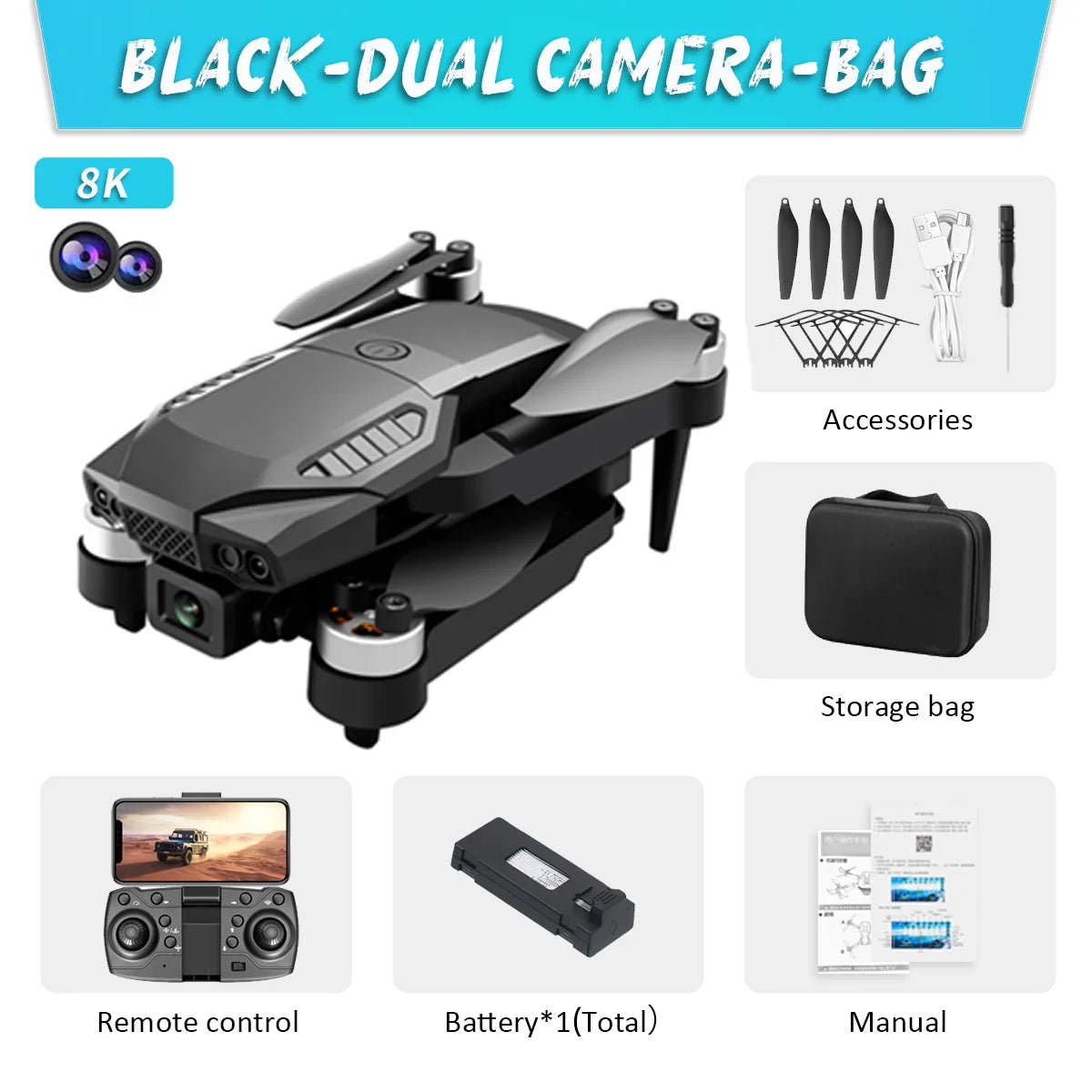 New F198 Drone Professional Dual Camera with 1080P WIFI FPV HD Aerial Photography Wide Angle Brushless RC Foldable Quadcopter