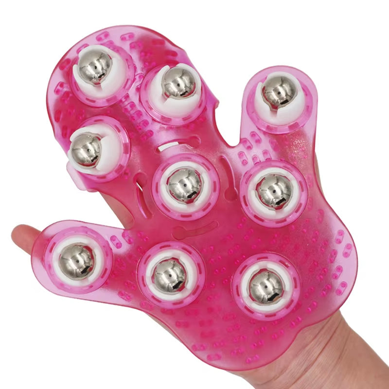 1PC Palm Shaped Massage Glove Body Massager with 9 360 Degree Roller Metal Roller