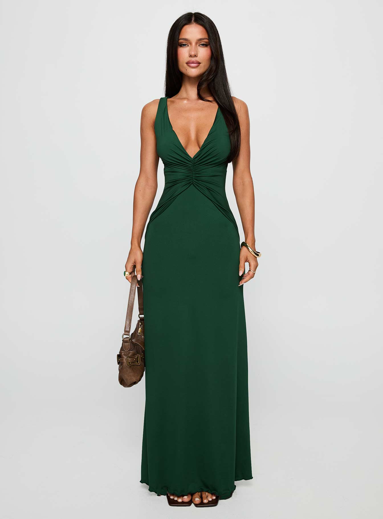 Frederica Plunge Maxi Dress Forest Green Princess Polly