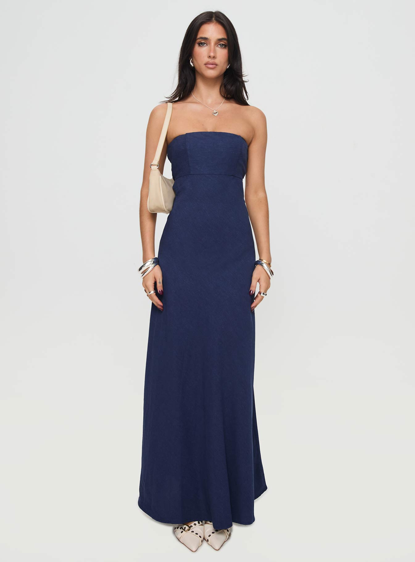 Yahir Strapless Maxi Dress Navy Princess Polly