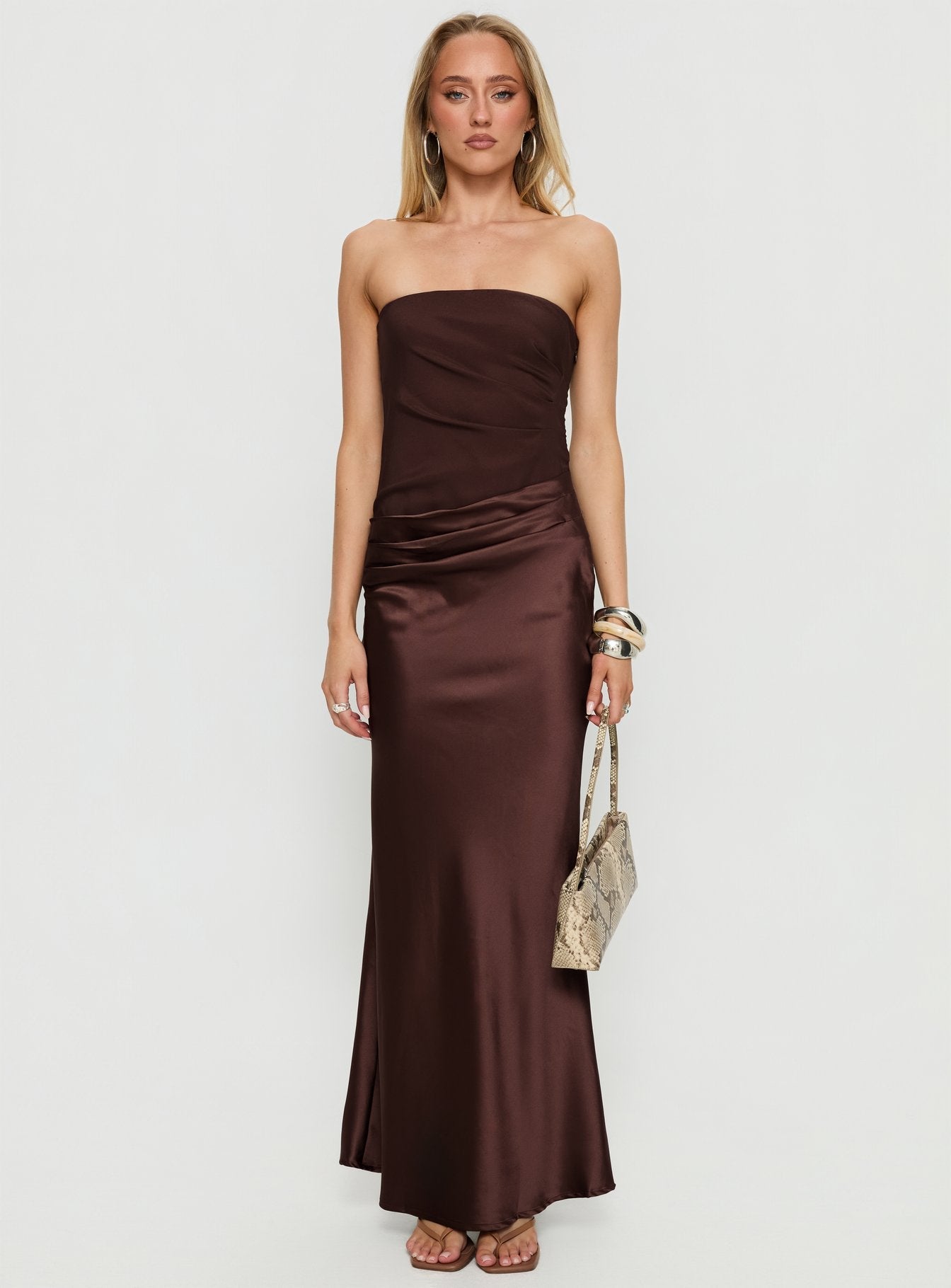 Lulita Strapless Maxi Dress Brown Princess Polly