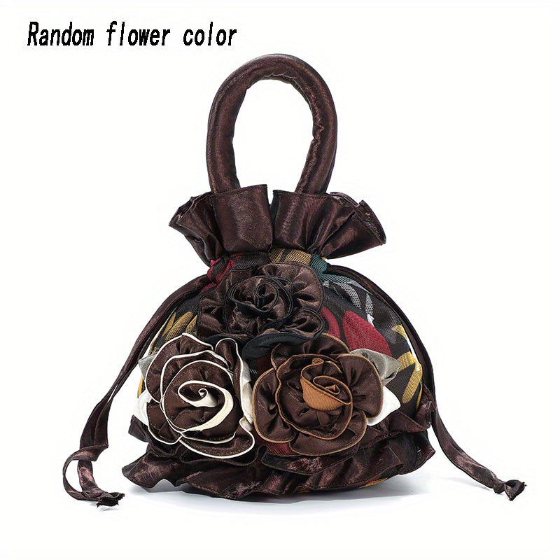 Floral Decor Drawstring Handbag, Trendy Small Evening Bag, Simple Phone Bag, Cute Bucket Bag Beauty Fashion