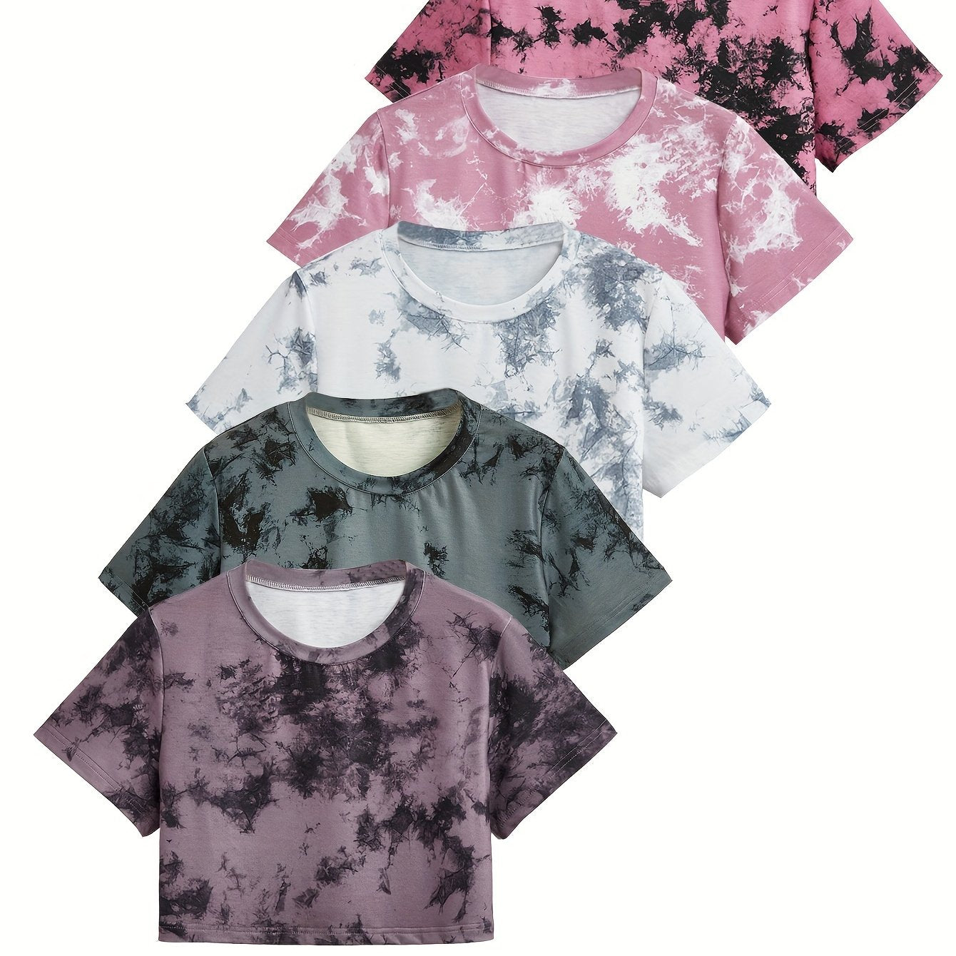Women's Tie-Dye Short Loose Fit Casual Sport T-Shirt 5pcs Set Beauty World Shop