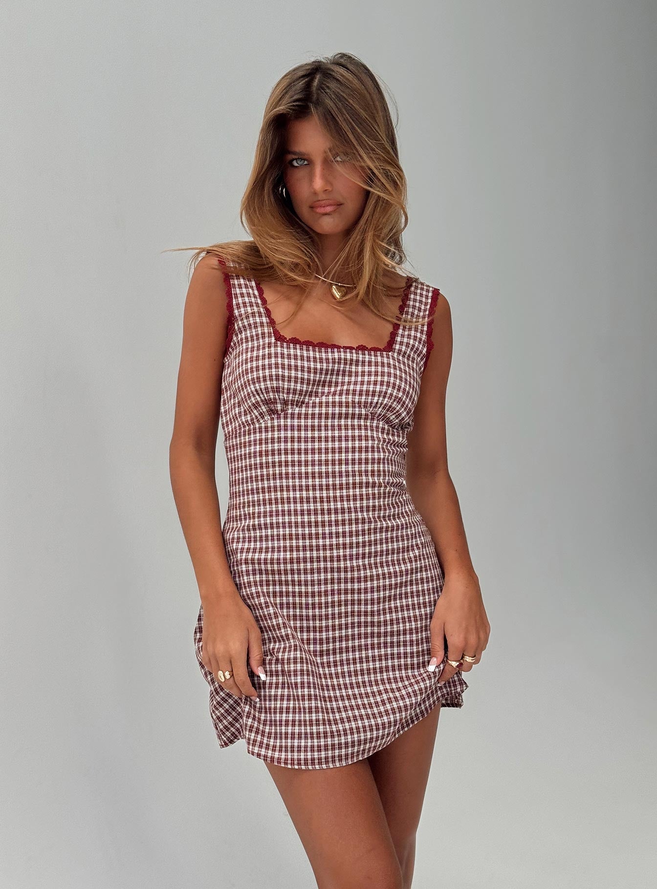 Dasha Mini Dress Red Check Princess Polly