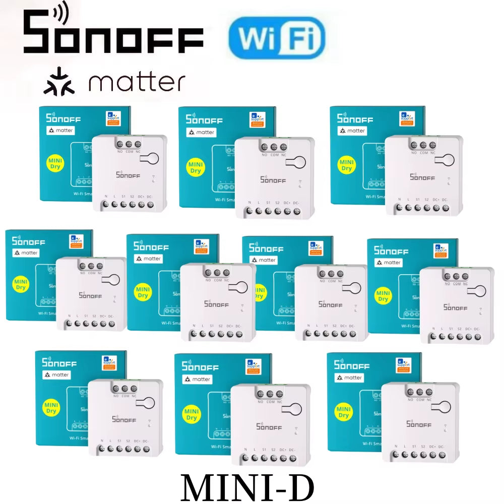 MINI-D MINI Dry Wi-Fi Matter Smart Switch Switch Dry Contact Relay DC Low Power Motor for Garage Door Boiler via Ewelink