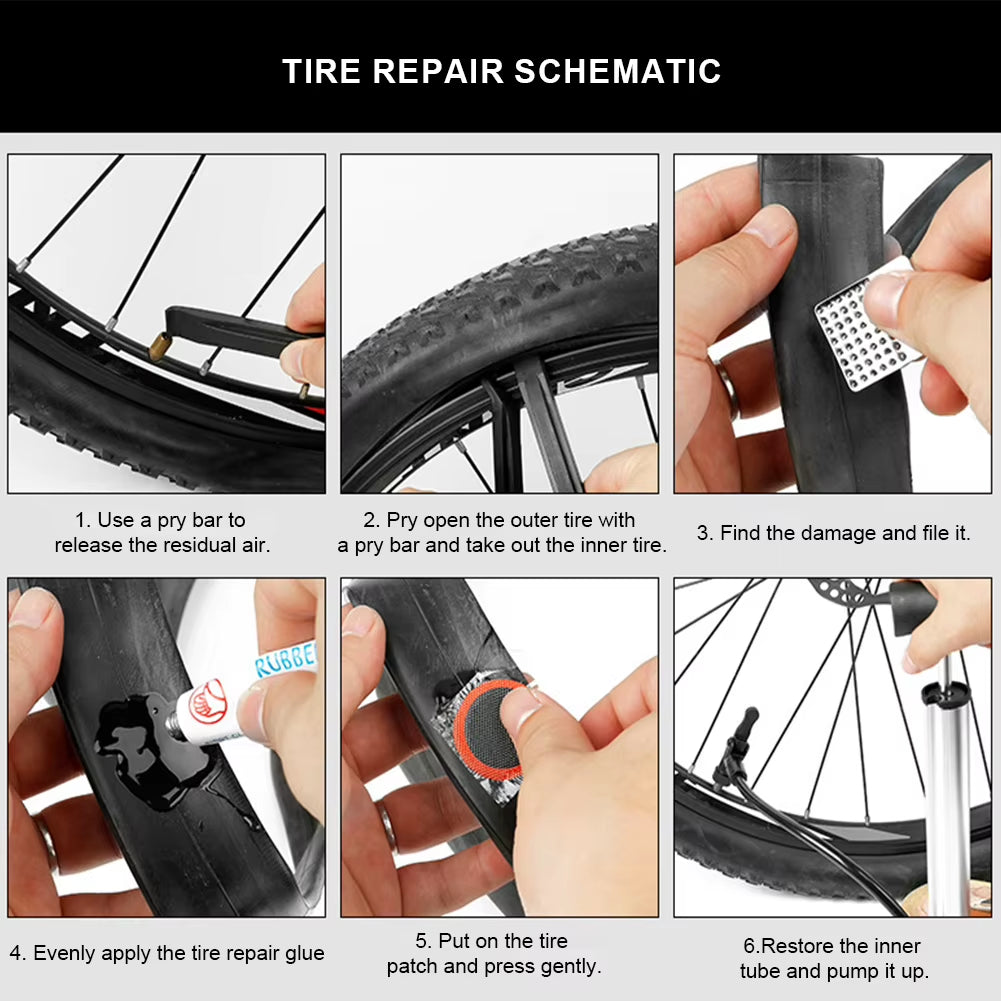 Bike Tire Repair Kit with Vulcanizing Glue & Patches - Bicycle Tube Puncture Set for Mountain/Road Cycling