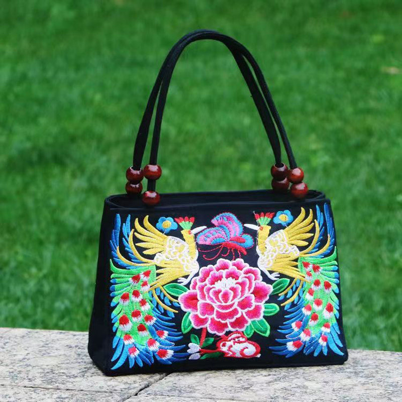 Embroidered Handbag, Double Zipper Bag, Women's Printed Handbag Beauty Fashion