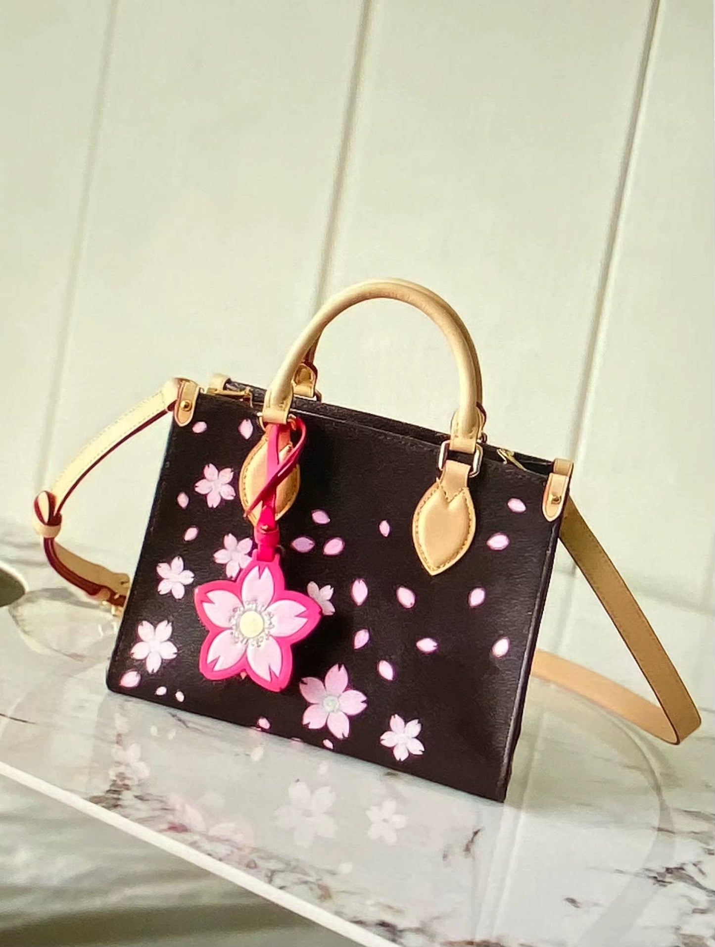 2025 New Fashion Cherry Blossom Pattern Small Women'S Canvas Handbag Shoulder Bag (Size: 25-19-11.5Cm)