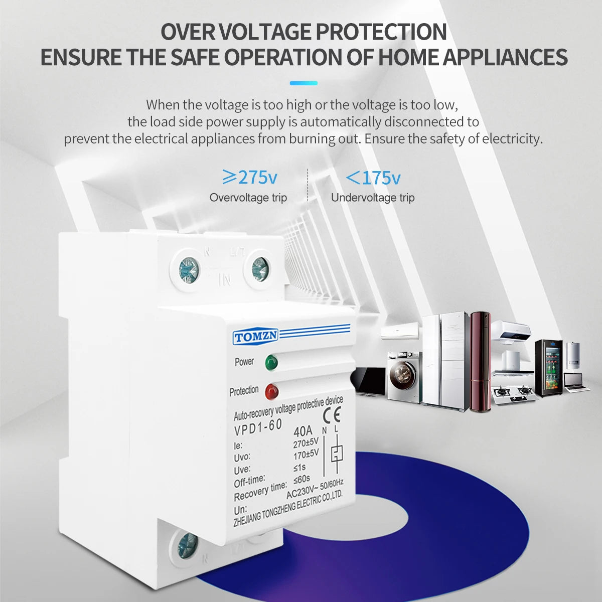 TOMZN 40A 60A 230V DIN Rail Automatic Recovery Reconnect Over Voltage And Under Voltage Protective Device Protection Relay Beauty World Shop