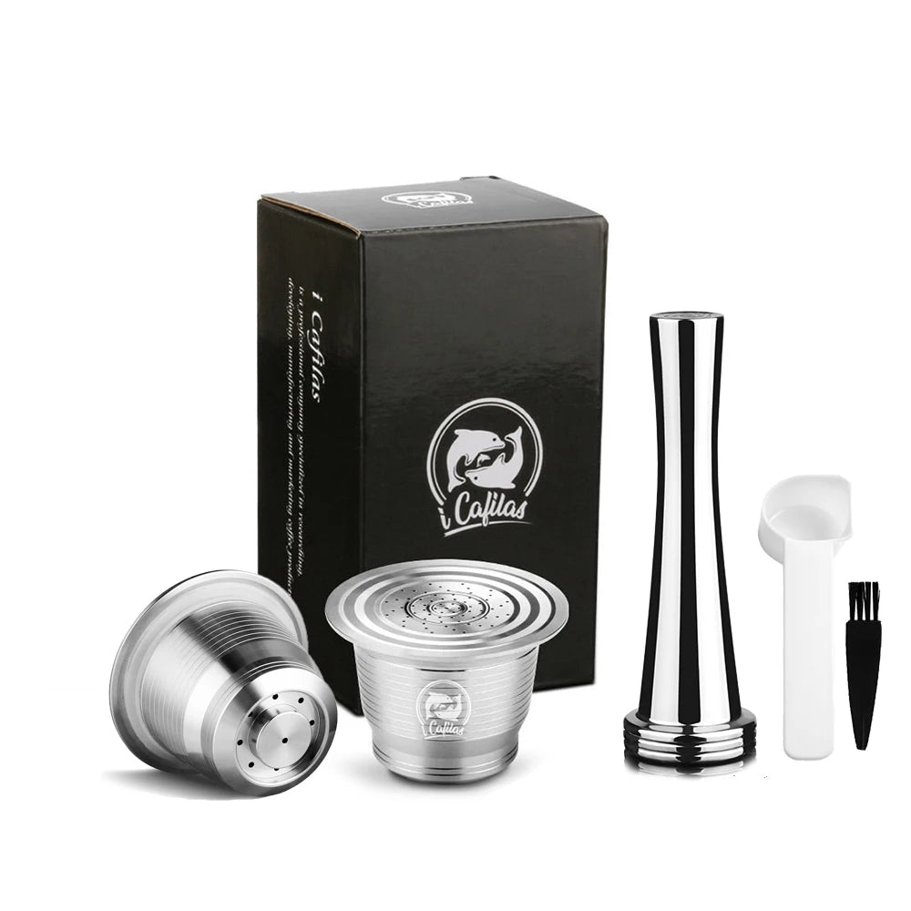RECAFIMIL Reusable Coffee Capsule Stainless Steel Metal Refillable Coffee Pods for Nespresso Coffee Machine With Spoon & Brush Beauty World Shop