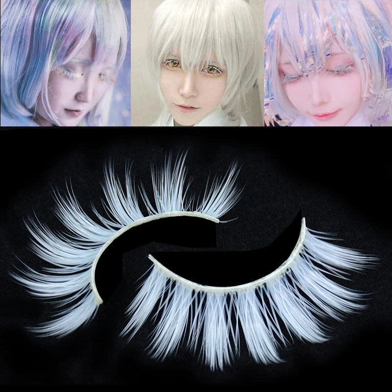 2 Pairs/cas 3D White Eyelashes Clear Band Snow Color Eye Lashes Cosplay Halloween Manga Lashes Makeup Up and Lower Bottom Lashes Beauty World Shop