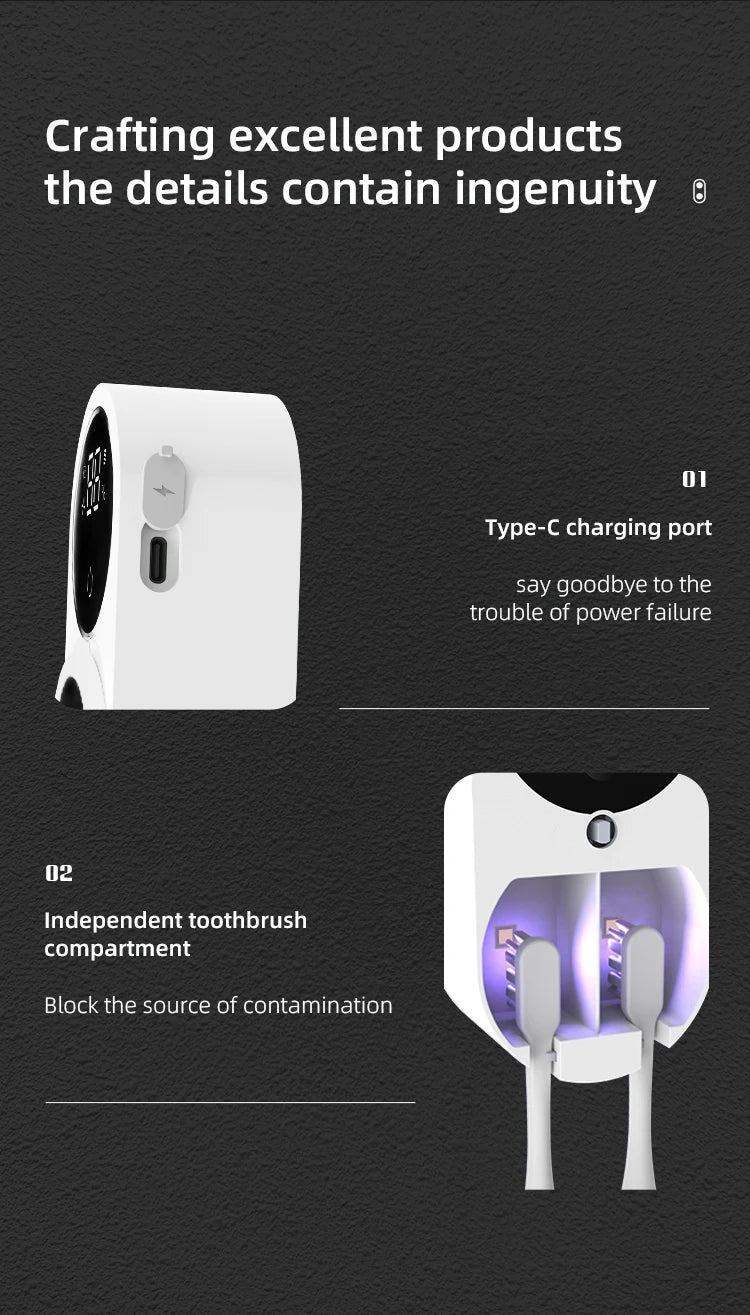 Mini Portable Rechargeable Travel Toothbrush Sterilizer Induction Switch with Charge Display UV Toothbrush Sterilizer Case Beauty World Shop