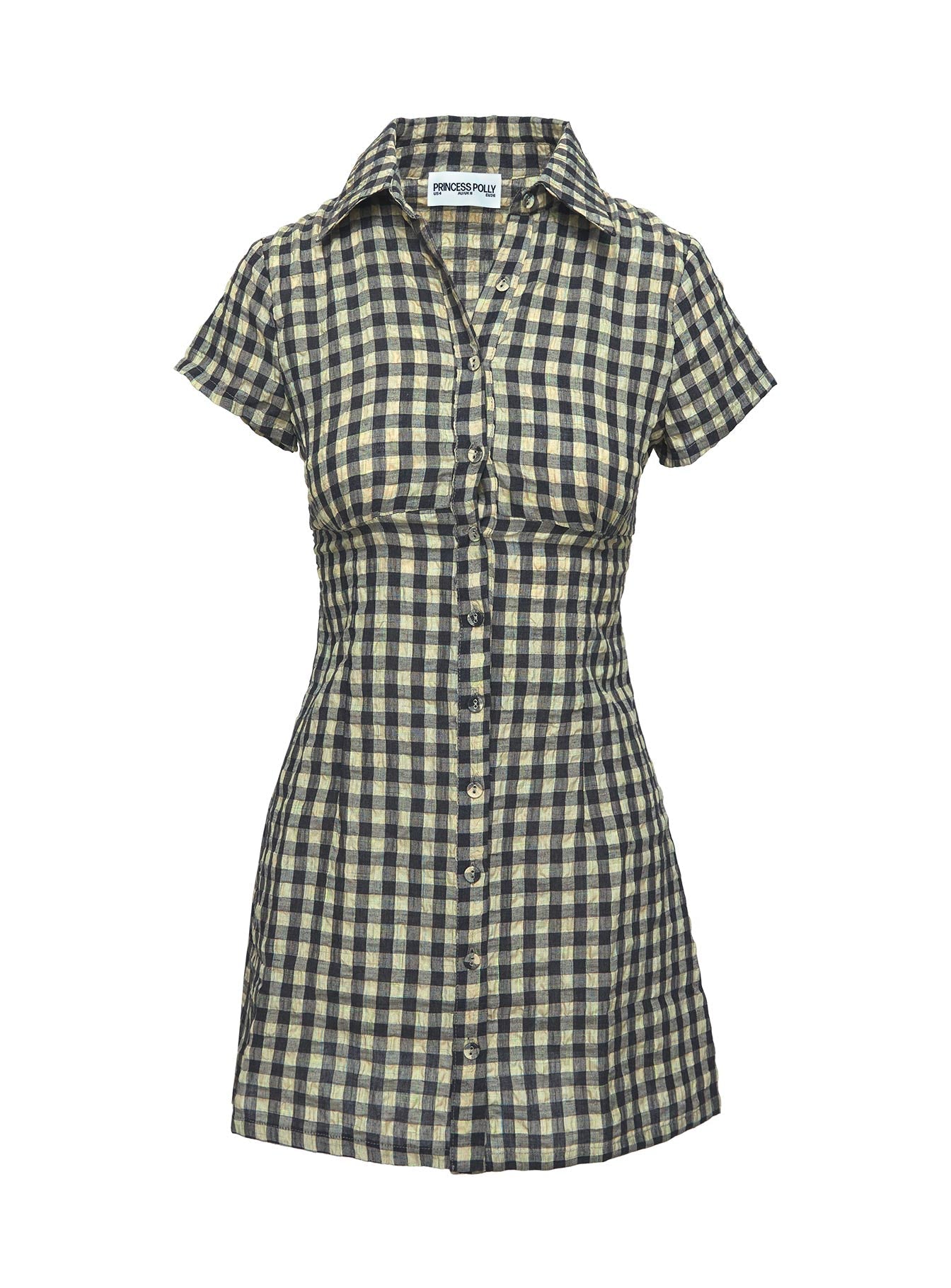 Motley Mini Dress Brown Check Princess Polly