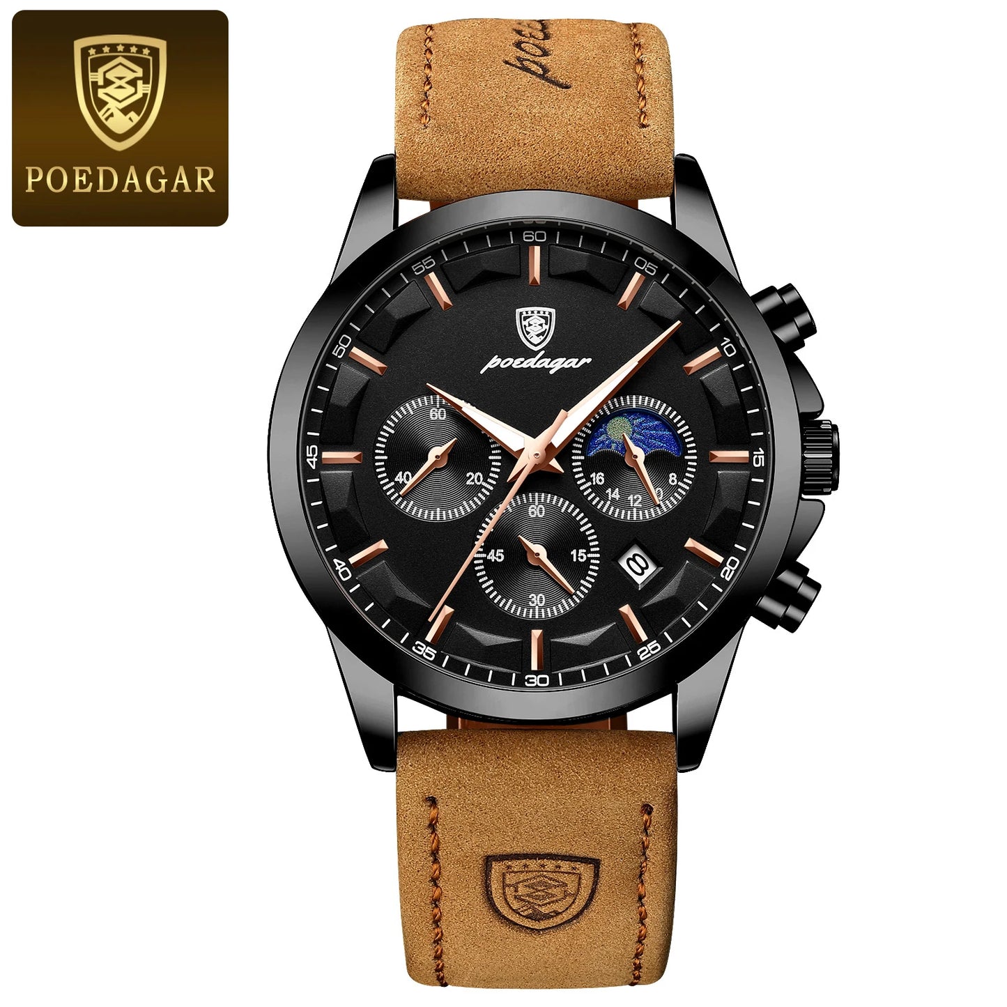 POEDAGAR Original Military Men Clock Waterproof Luminous Leather Quartz Man Watch Chronograph Date Luxury Business Men's Watches Beauty World Shop