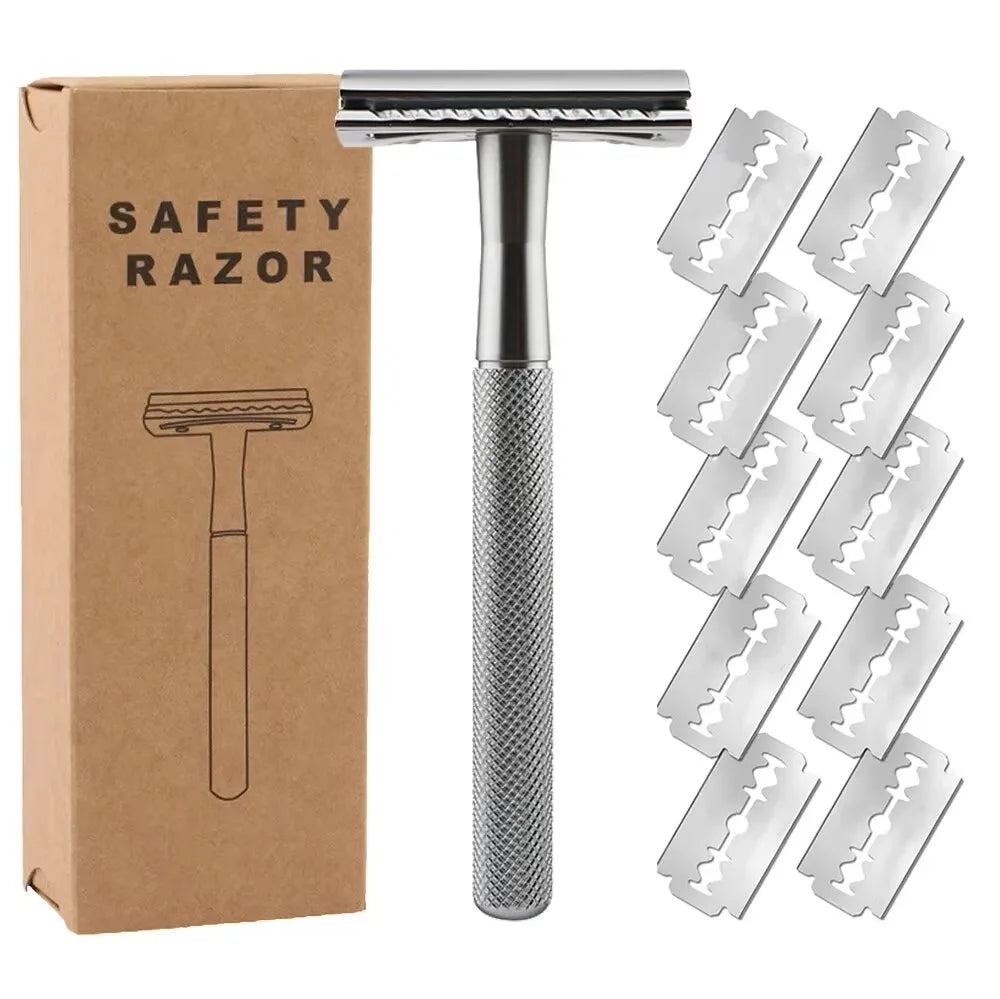 Double Edge Safety Razor for Men & Women, Metal Razor with 10 Platinum Coated Safety Razor Blades, Eco-Friendly Razor Beauty World Shop