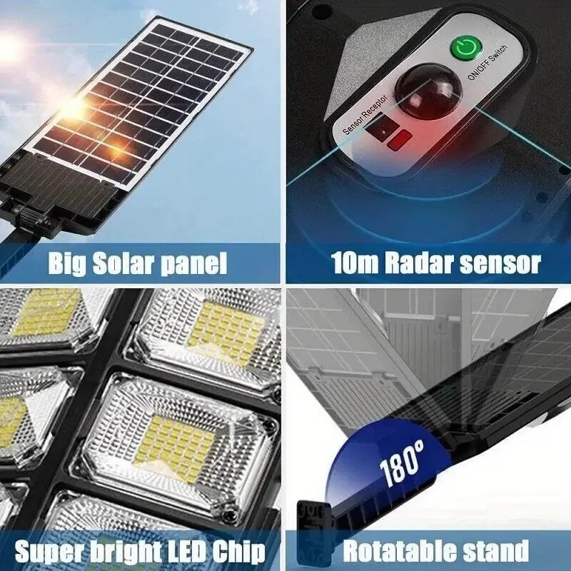 504LED uitra-Bright Solar Street lght Wide Angle Motion Sensor, RemoteControl,Energy-Efflcient, Waterproof 4300mah Beauty Fashion