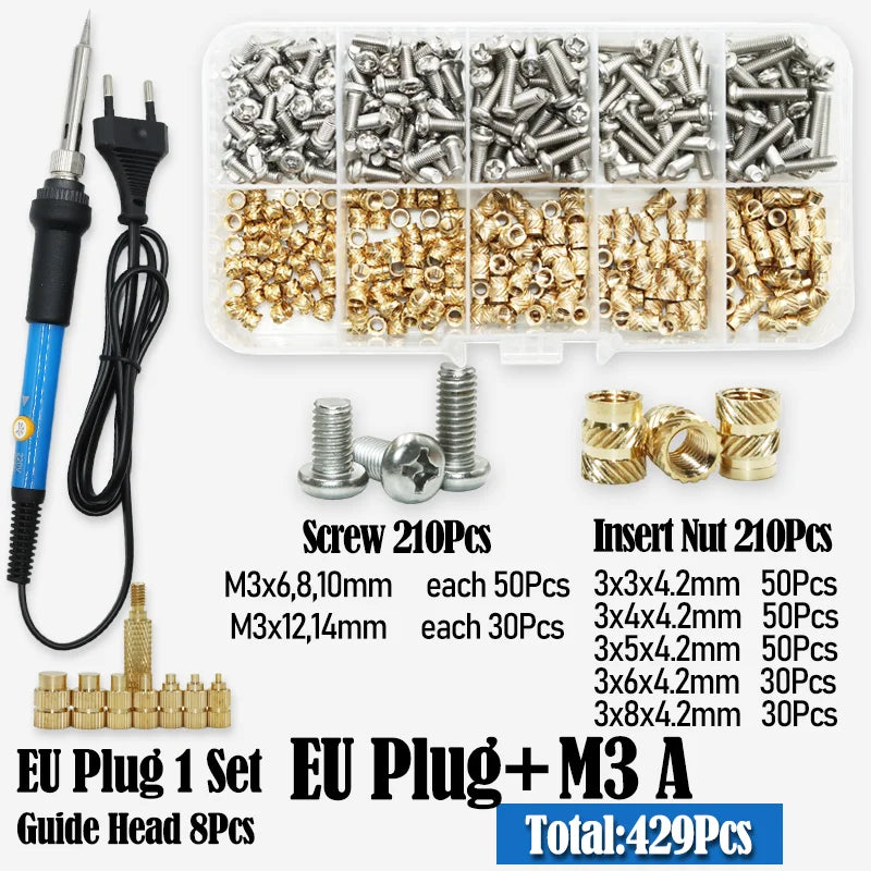 Heat Set Thread Brass Insert Nut and Bolt M2 M3 M4 Soldering Iron Tip Copper Insertion Nut Machine Screw Kit Inserts 3d Printer Beauty World Shop