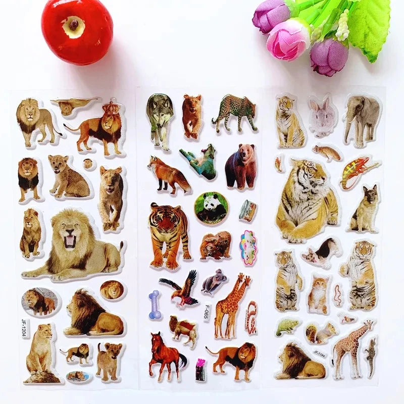 10 Sheets 3D Puffy Stickers Animals Bulk Stickers Scrapbook Decoration Birthday New Year Christmas Gifts for Kids Boys Girls Beauty World Shop