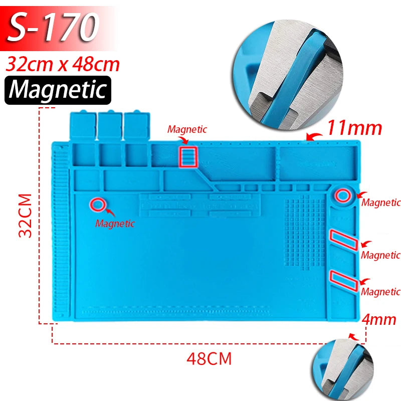 Soldering Station Mat Silicone Work Mat Heat Resistant 932°F Anti-Static Magnetic Mat for Electronic Phone Laptop Watch Repair Beauty World Shop