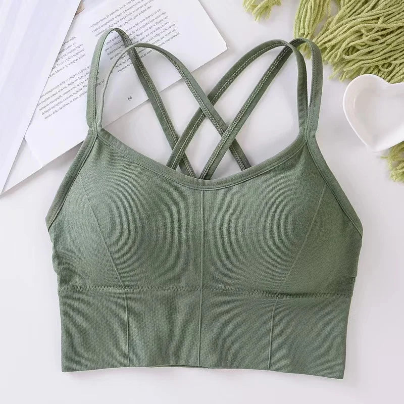 Sexy Women Tops Back Cross Strap Tank Top Push Up Running Sports Bra Breathable Soft Fitness Beauty Solid Color Yoga Bra Beauty World Shop