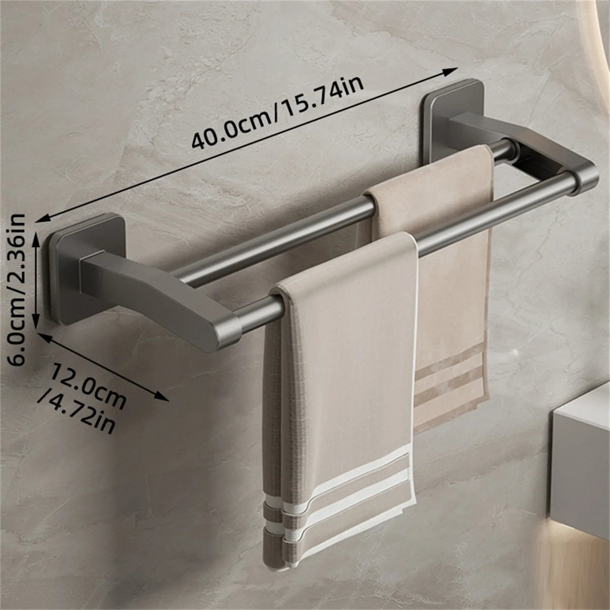 Bathroom Towel Holder White Without Drilling Bathroom Gray Towel Rack Towel Bar Self-Adhesive Bathroom Towel Rack Towel Rail Beauty World Shop