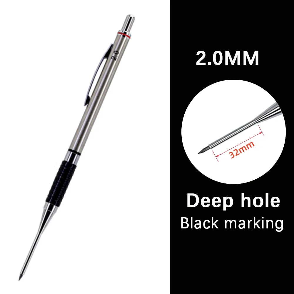 New Deep Hole Woodworking Mechanical Pencil, 2.0mm Anti Slip Soft Set Grip Handle Automatic Pencil Engineer Drawing Marking Tool Beauty World Shop