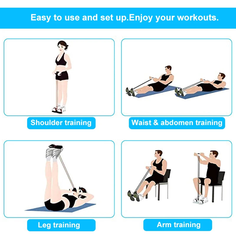Resistance Bands 4-Tube Yoga Pedal Puller Resistance Band Elastic Pull Rope Fitness Equipment for Abdomen Waist Arm Training Beauty World Shop