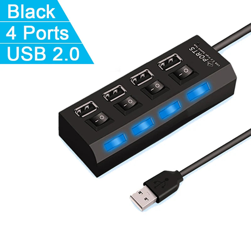 High Speed 4/7 Ports USB HUB 2.0 Adapter Expander Multi USB Splitter Multiple Extender with LED Lamp Switch for PC Laptop Beauty World Shop