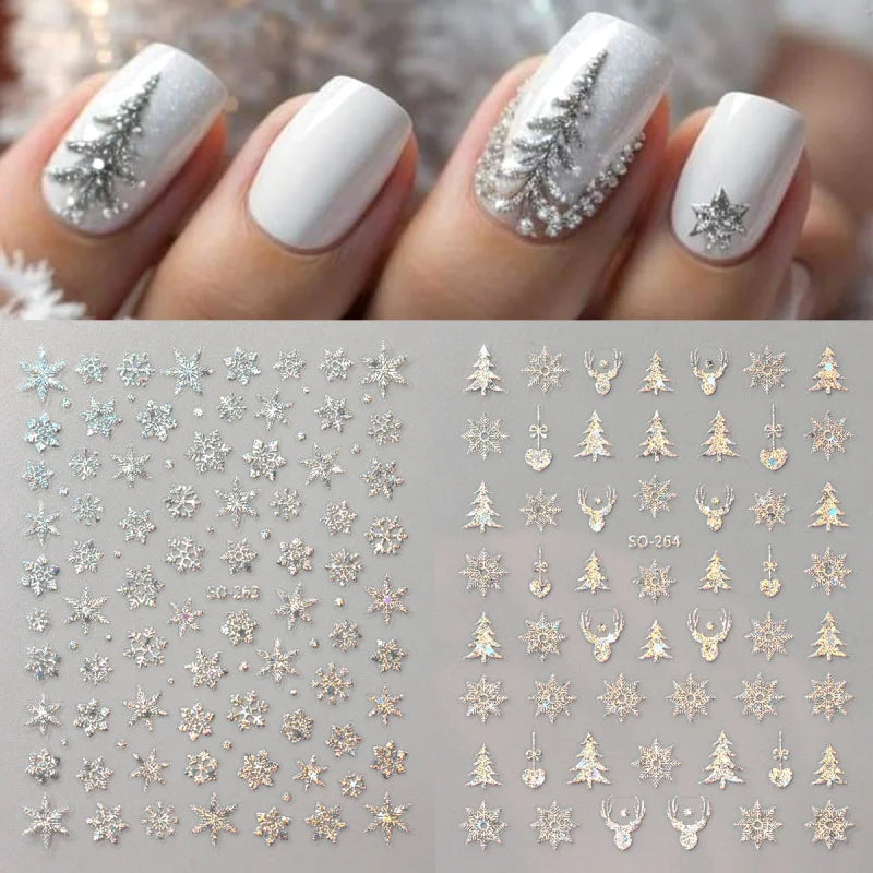 2pc Holographic Christmas Nail Art Stickers Iridescent Laser Snowflake Deer Tree Winter Slider Decals New Year Manicure Supplies Beauty World Shop