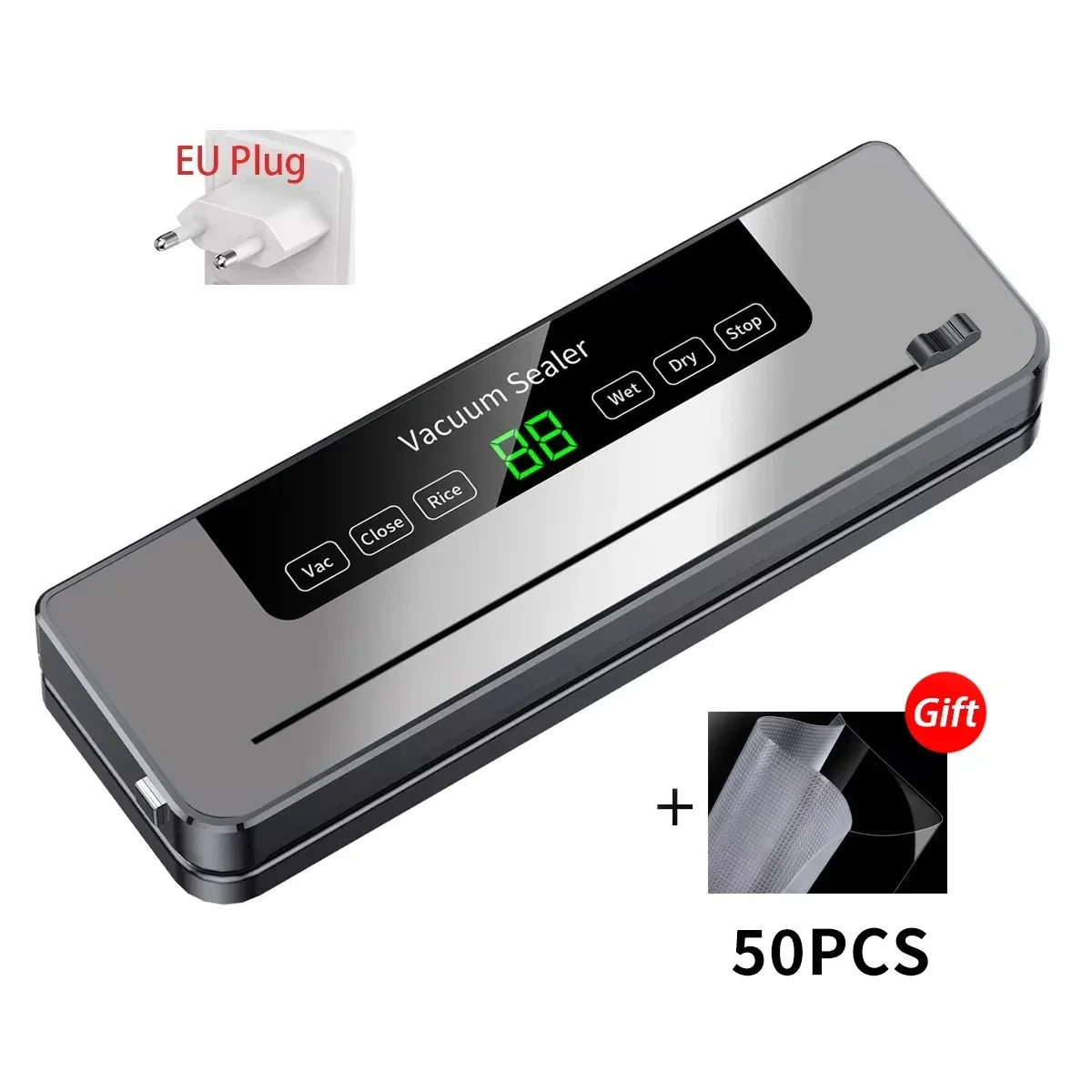 Electric Vacuum Sealer Food Storage Seal Touch Button Dry/Wet Built-in Cutter Kitchen Food Sealing Vacuum Packaging Machine Beauty World Shop