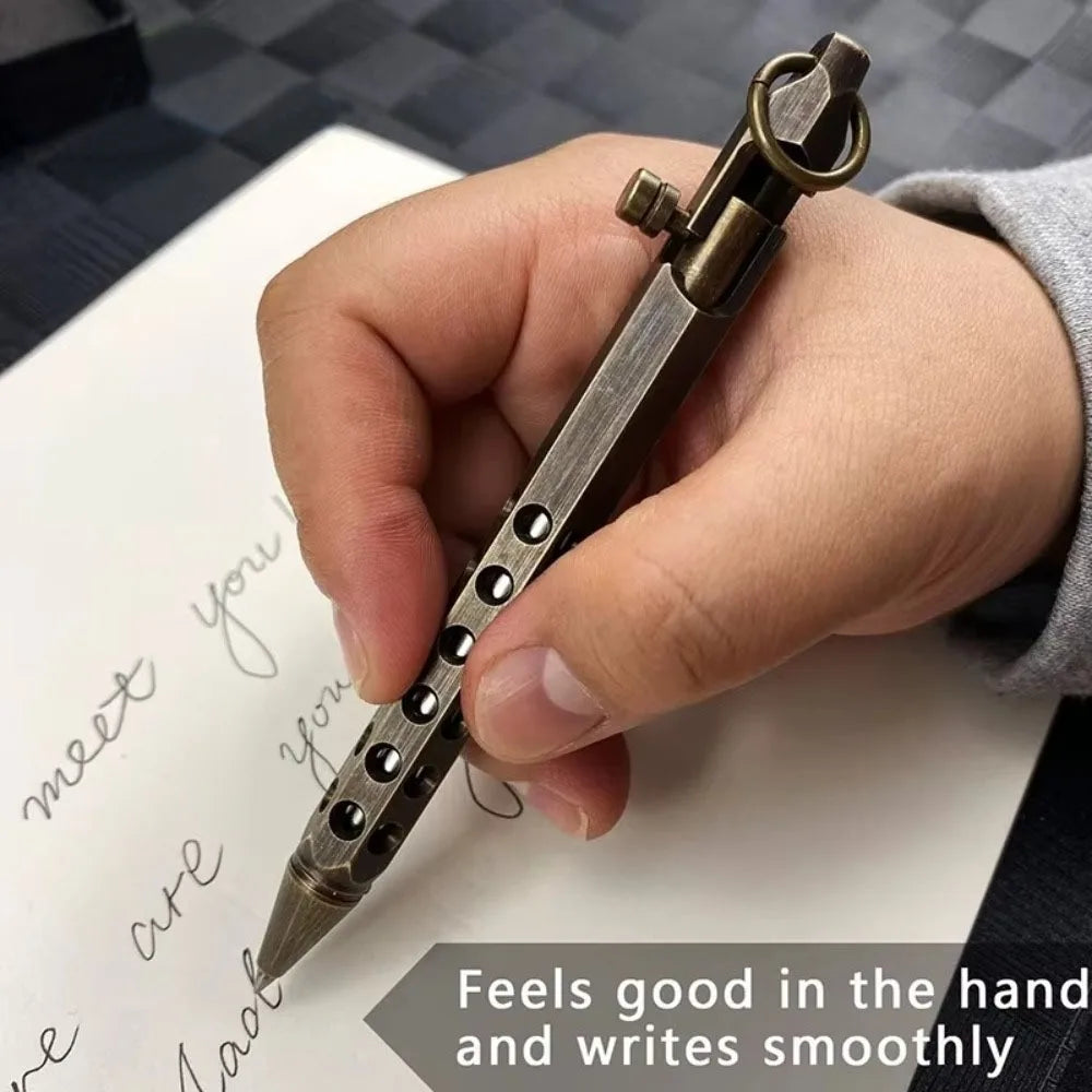 Portable Brass Pen Medium Point 1.0mm Retro Ballpoint Pen Bolt Action Smooth Writing Signature Pen Beauty World Shop