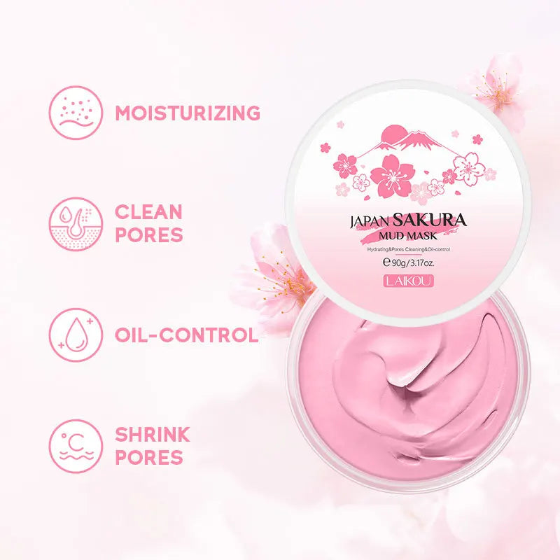 Laikou Sakura Mud Mask Deep Cleansing Oil Control Balance Antioxidan Shrink Pores Remove Blackheads Refreshing Facial Mask90/25g Beauty World Shop