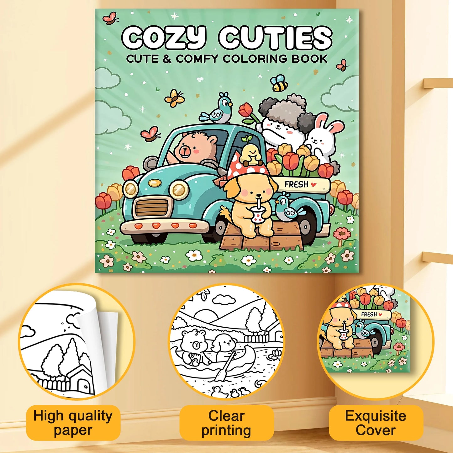 COZY CUTIES Bold-easy Patterns Coloring Book for Adults Cute Drawing Book Perfect Gift for Party and Birthday Beauty World Shop