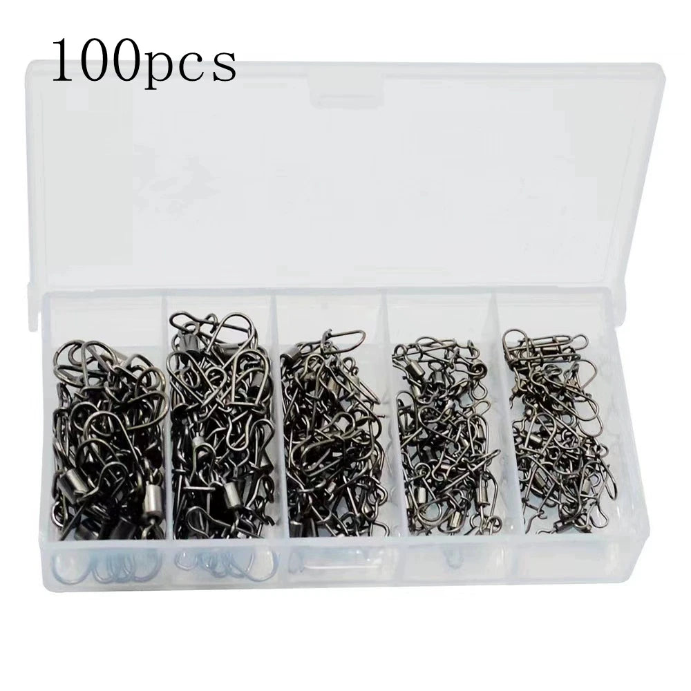50pc/box Stainless Steel Fishing Connector Pin Bearing Rolling Swivel with Snap Fishhook Lure Accessories Beauty World Shop