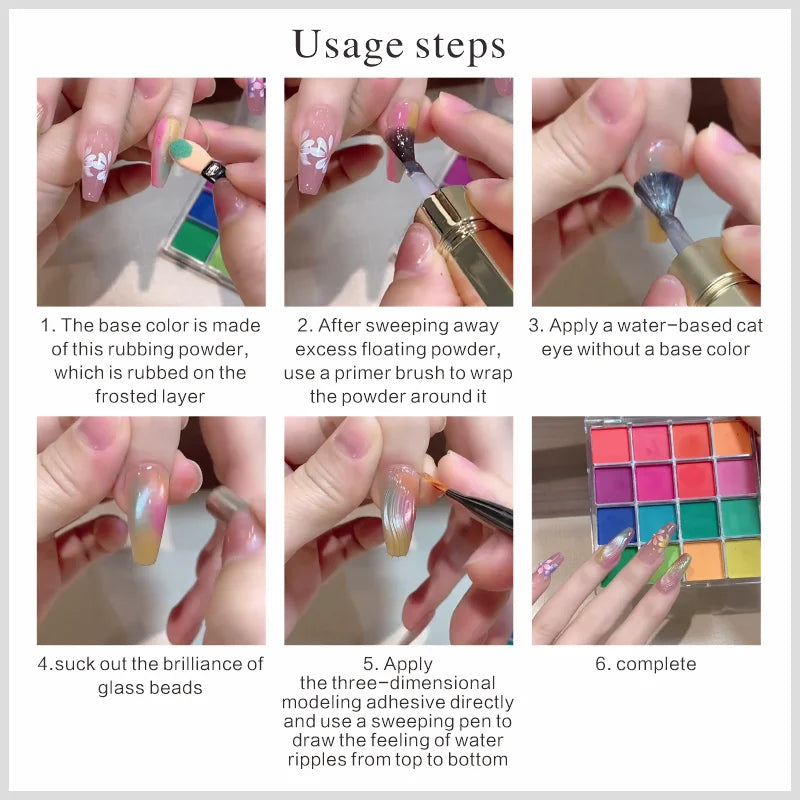 16 Grid Rainbow Solid Gradient Disc, Long-Lasting High Saturation, Gradient Blending Powder, Gradient Effect, Creative Nails Beauty World Shop