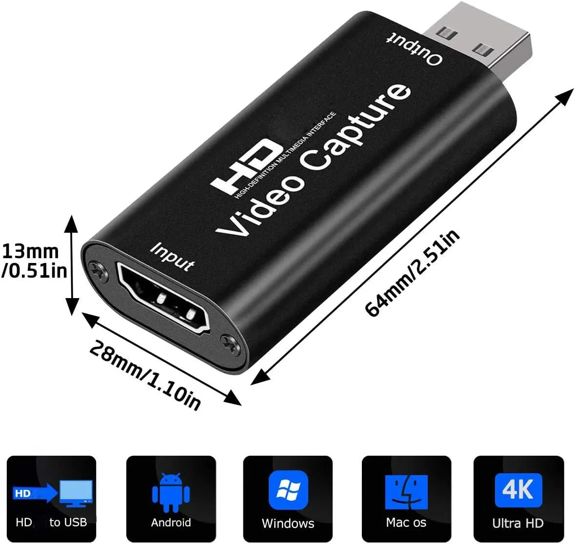4K HDMI-Compatible Video Capture Card Streaming Board Capture USB 2.0 1080P Card Grabber Recorder Box for PS4 Game DVD Camera Beauty World Shop