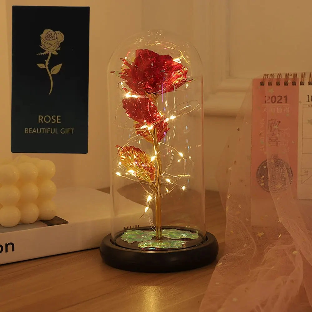 1pc Hot LED Enchanted Galaxy Rose Eternal Beauty Rose With Fairy Lights in Dome for Valentine's Day Wedding Party Mother's Day Beauty World Shop