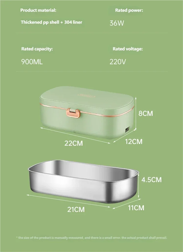 HOMEFISH Stainless Steel Electric Lunch Box Food Warmer Bento Box Water-Free Heating Office Lunch Container with Built-In Heater Beauty World Shop