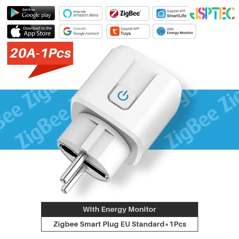 Zigbee Smart Plug 20A EU Smart Socket With Power Monitoring Timing Function Voice Control Via Alexa Google Home Yandex Beauty Fashion