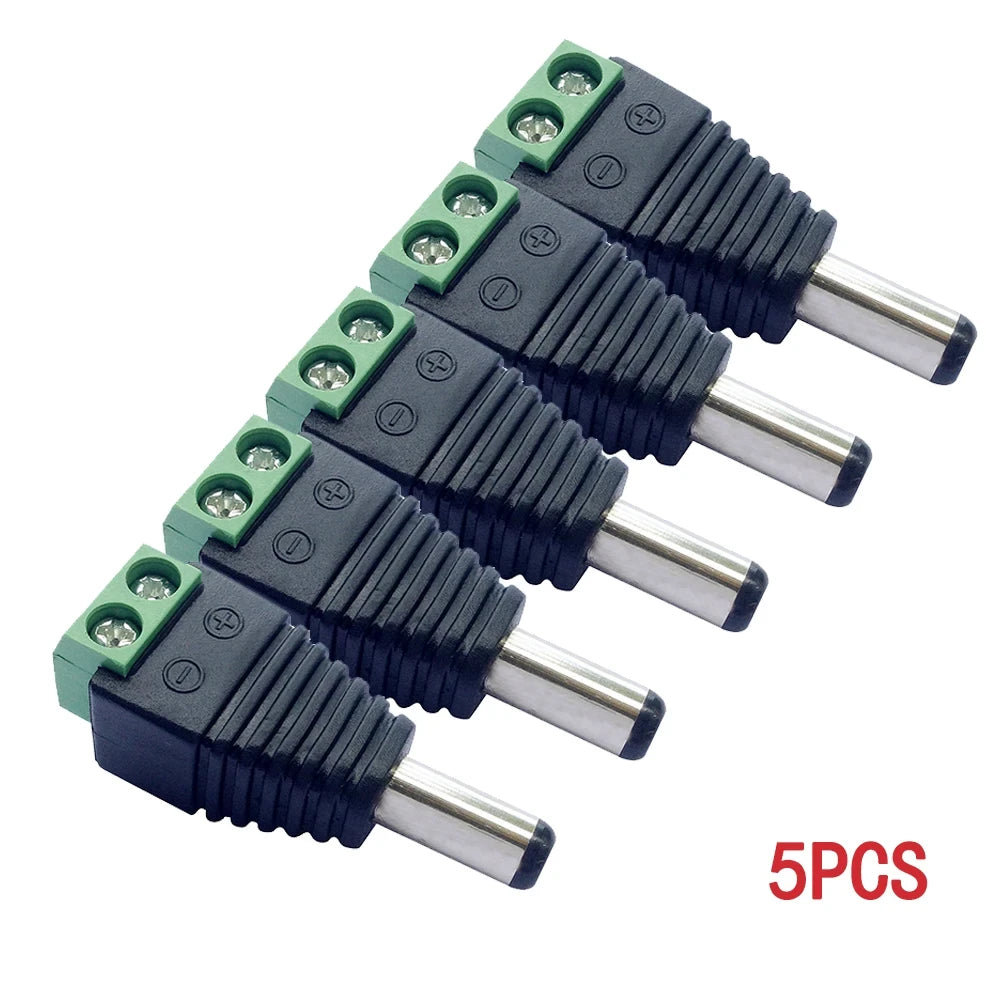 5pairs DC 12V Female And Male Connectors 5.5x2.1mm Power Plug Adapter Jacks Sockets For Signal Color LED Strip Light CCTV Camera Beauty World Shop