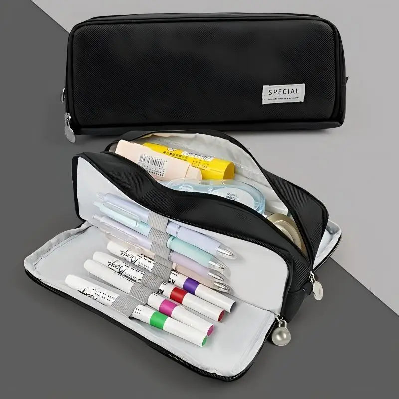 Pencil Case Large Space Storage 3 Compartment Pouch Double Side Opened Student Stationery Desk Organizer School Supplies Beauty World Shop